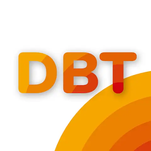 A logo featuring the abbreviation DBT in bold, orange letters over a clean white background