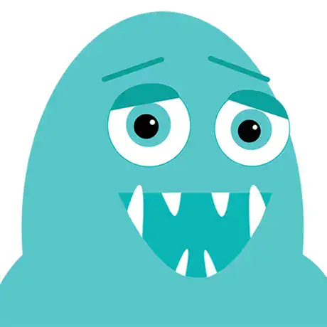 A cheerful, blue cartoon monster with big eyes and sharp teeth. Representing the Rootd app