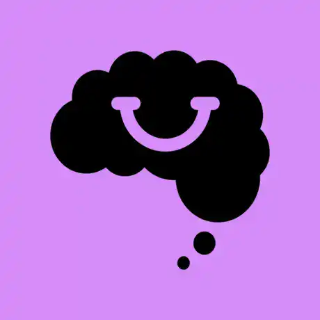 Bright purple background with a black, smiling cloud-shaped thought bubble, symbolising the Smiling Mind App