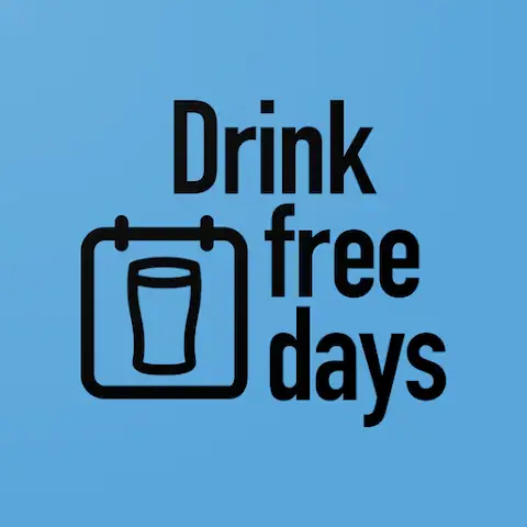 Drink free days sign with a calendar icon and a glass of water on a blue background.