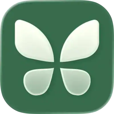A colourful butterfly icon with a green background, symbolising growth and transformation.